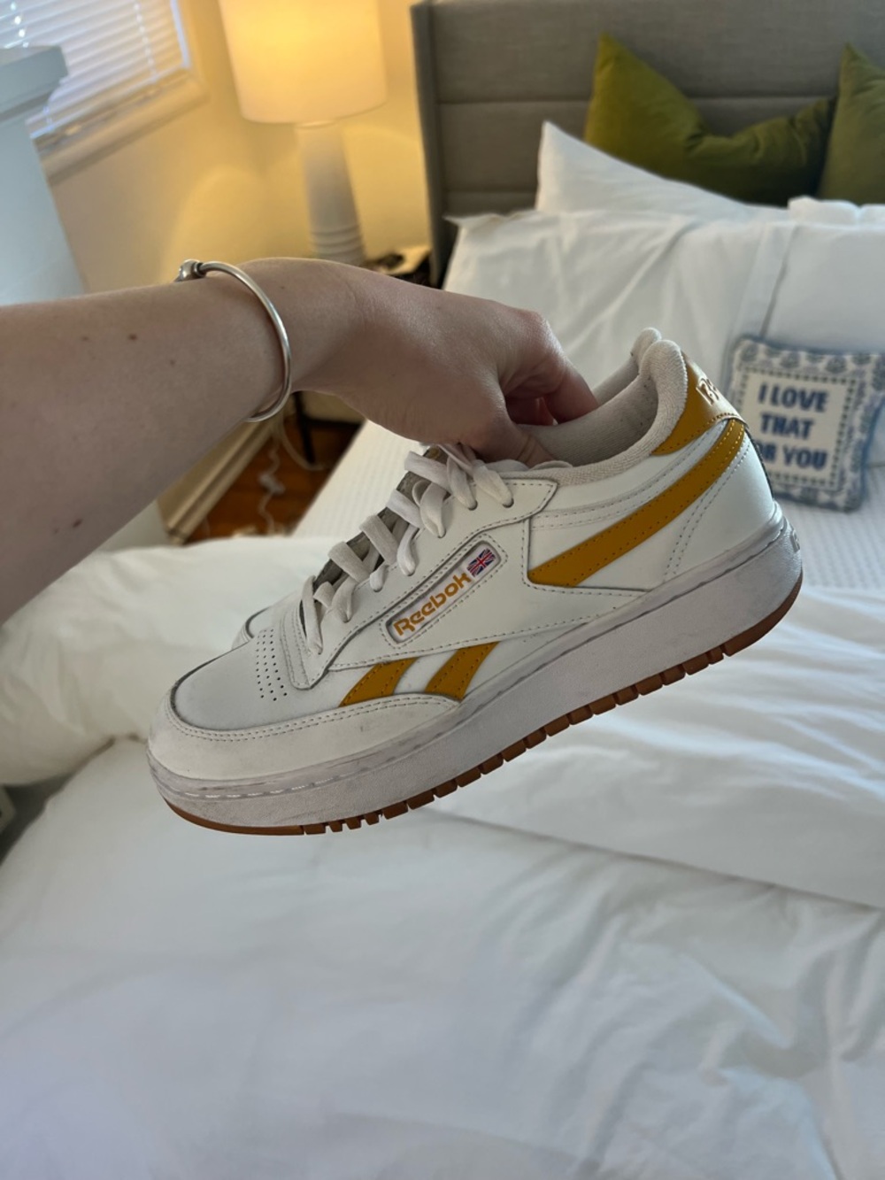 Reebok White Sneakers with Mustard Yellow Accents